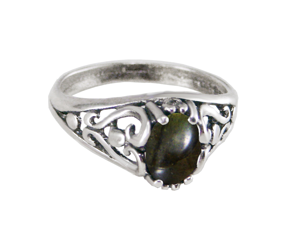 Sterling Silver Filigree Ring With Spectrolite Size 6